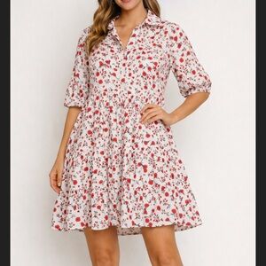 Eliza J White  Dress with Red and Navy  Floral Print